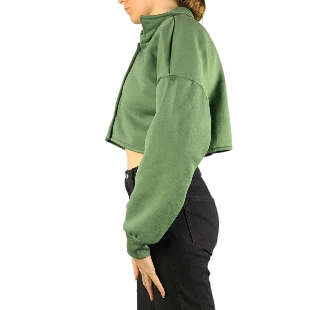 Shein Cropped Green Puffy Sweater Jacket - Picture 2 of 4